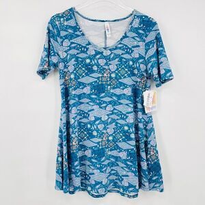 NWT Lularoe Size XS Blue & Pink Geometric Print Perfect T Shirt Top